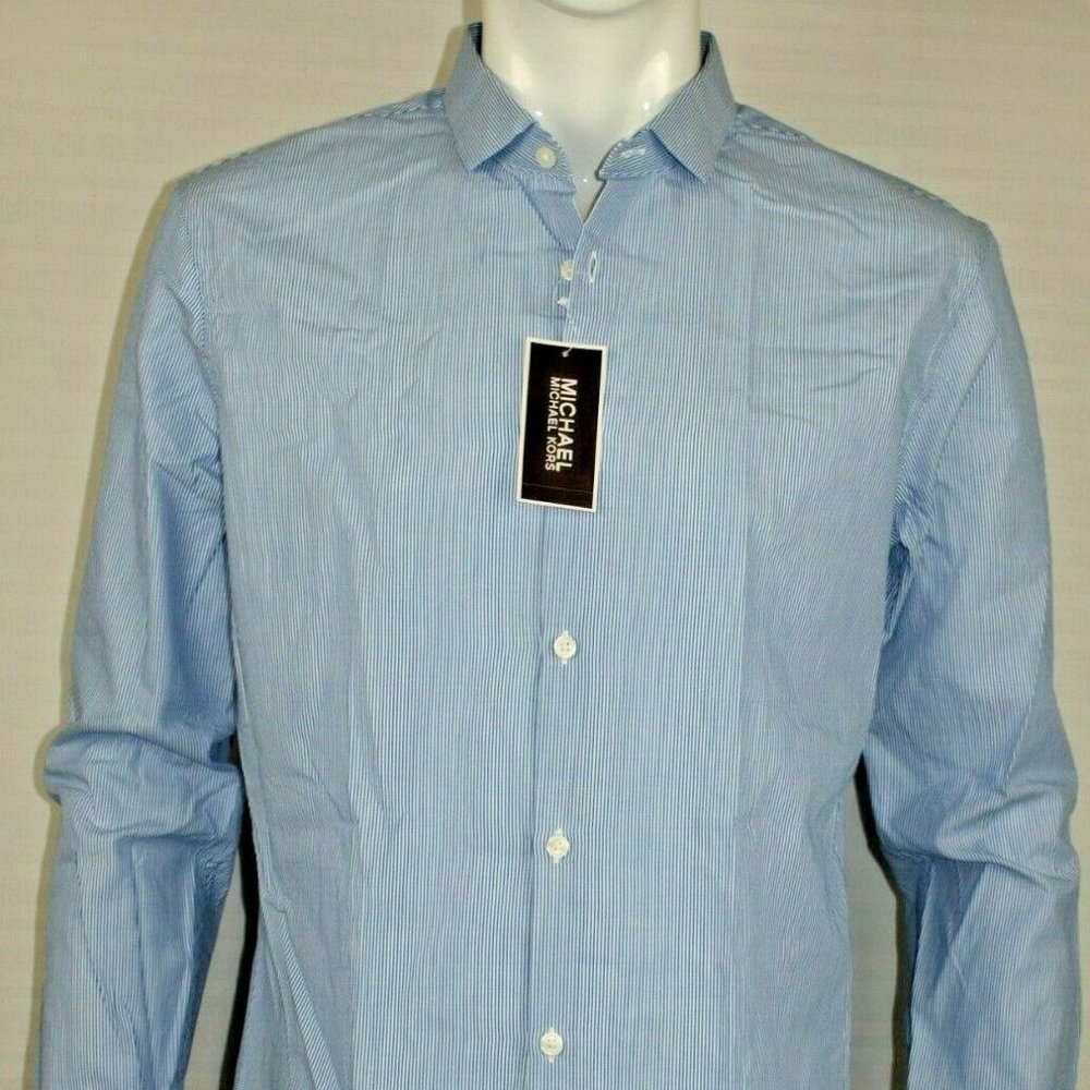 Mens Slim Fit Blue Striped Dress shirt XL